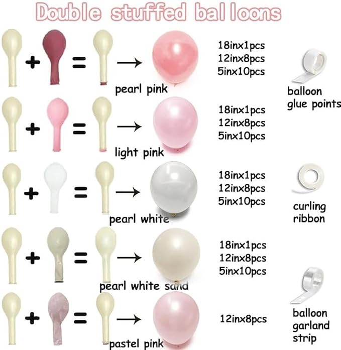 Pearl Pink White Balloon Arch, Double Stuffed Light Pastel Pink White Sand Balloons Dusty Pink Balloon Garland Kit for Wedding Birthday Baby Shower Bridal Decorations
