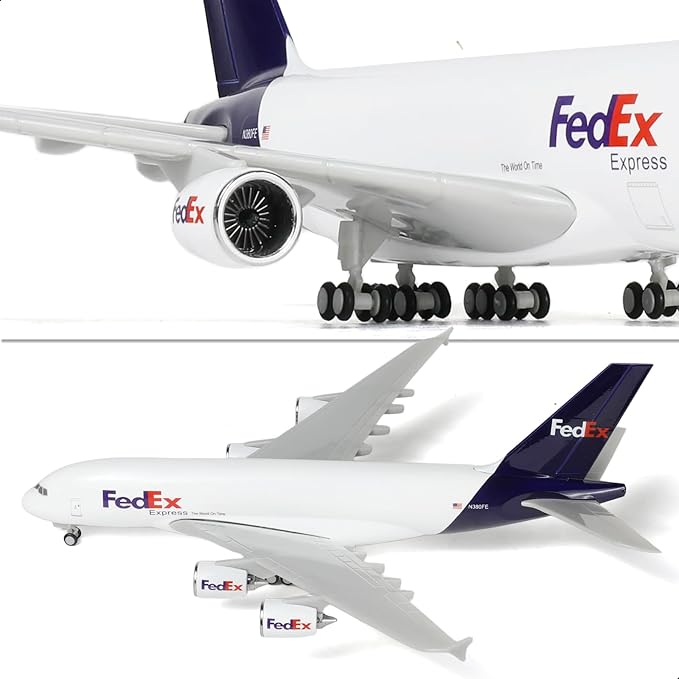 1/240 Compatible for FedEx A380 Airplane Model Kits (30cm L) for Airbus A380 Resin Plane Model with Display Stand for Adult Aviation Gift or Display Decoration