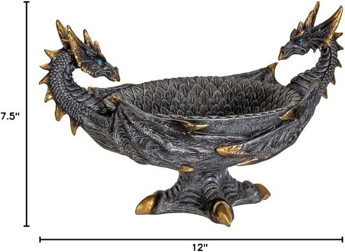 Pacific Giftware Double Dragon Resin Figurine Ceremonial Altar Bowl