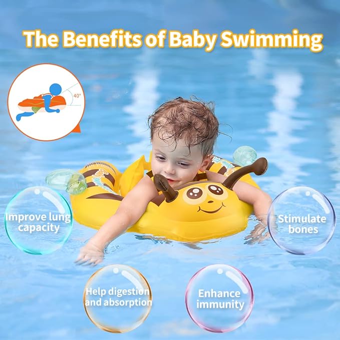 Free Swimming Baby Inflatable Baby Pool Float Ring Size Improved Bumble Bee Toddler Swim Trainer for Age of 3-36 Months (Yellow, Large)