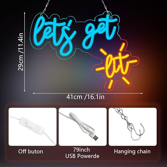 "Let's get Lit" Vibrant Neon Sign USB Powered LED Sign for Bedroom Man Cave Game Room Bar Lighting Decor
