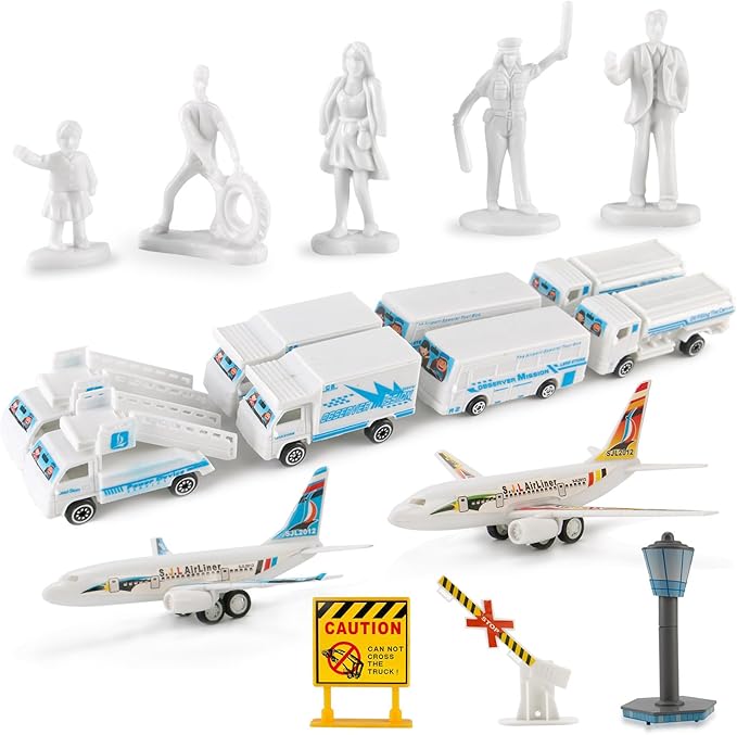 200 PCS Airport Terminal Kids Toys Deluxe Airlines Pretend Playset with Airplanes, Vehicles, Figures, Accessories, Play Mat