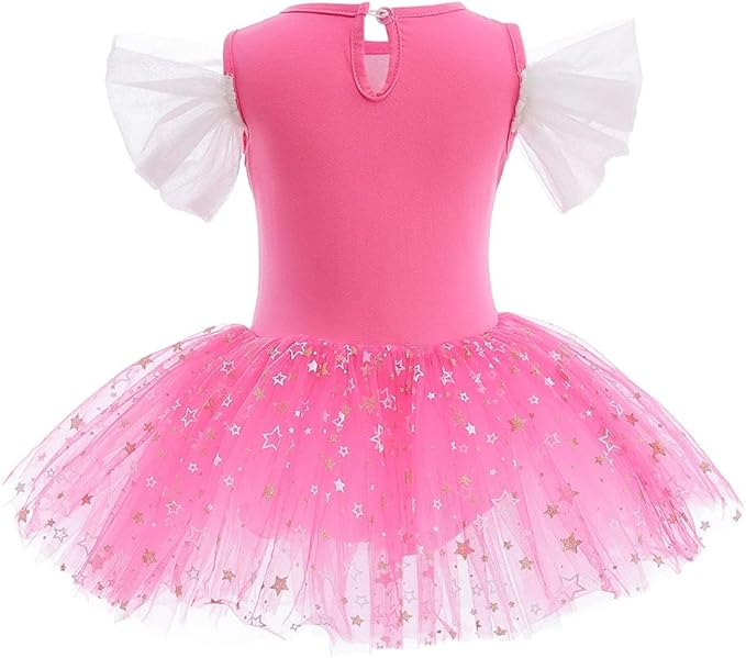 DYMCII Baby Girls Princess Ballet Dress Short Sleeve Leotards Skirted Tutu Dancewear Halloween Christmas Party Fancy Costume