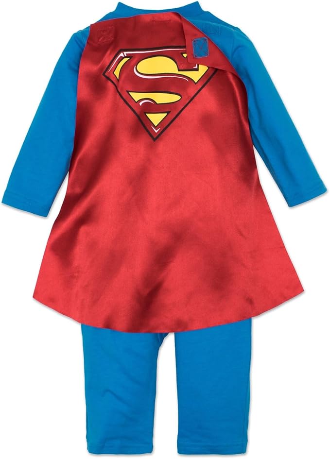 WARNER BROS. Justice League Batman Superman Lightweight Breathable Baby Zip Up Costume Coverall with Cape Newborn to Kid