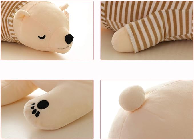 MMTTAO Stuffed Polar Bear Animal Plush Toy 14 Inch Small White Sleeping Bear Animal Stuff Soft Plushies Cute Dolls Collection Huggable Throw Pillow Cushion Gifts for Kids Children Boys Girls, 14Inches
