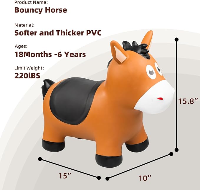 ZOOJOY Bouncy Horse Hopping Toys, Inflatable Animal Horse Toys for Toddlers 1-3, Outdoor Indoor Bounce and Ride On Bouncer for Boys Girls, Birthday Gifts for 18 Months 2 3 4 5 6 Year Old with Pump