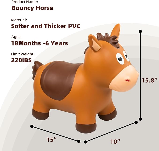 ZOOJOY Bouncy Horse Hopping Toys, Inflatable Animal Horse Toys for Toddlers 1-3, Outdoor Indoor Bounce and Ride On Bouncer for Boys Girls, Birthday Gifts for 18 Months 2 3 4 5 6 Year Old with Pump