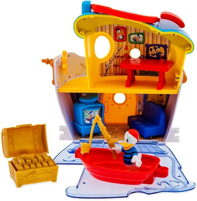 Disney Store Official Donald Duck House Boat Play Set - Interactive Playhouse Junior Toys - Poseable Donald, 12-Piece Set, Perfect for Toddlers