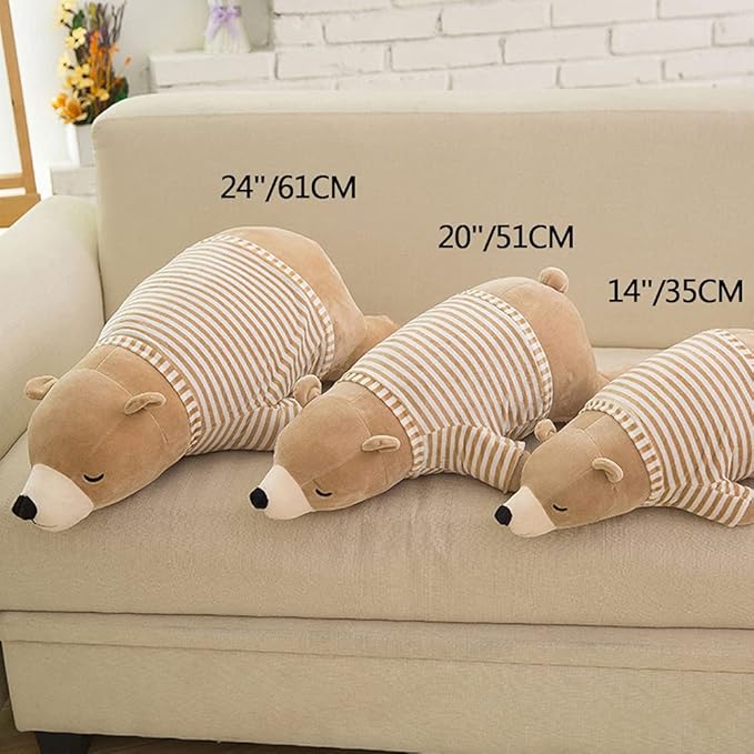 MMTTAO Stuffed Polar Bear Animal Plush Toy 20 Inch Large Brown Sleeping Bear Animal Stuff Soft Plushies Cute Dolls Collection Huggable Throw Pillow Cushion Gifts for Kids Children Boys Girls, 20Inches