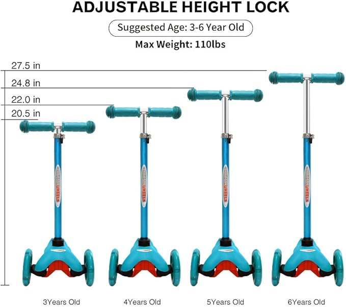 ChromeWheels Scooter for Kids, Deluxe 3 Wheel Scooter for Toddlers 4 Adjustable Height Glider with Kick Scooters, Lean to Steer with LED Flashing Light for Ages 3-6 Girls Boys