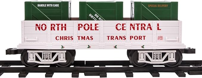 Lionel Battery-Operated North Pole Central Freight Toy Train Set with Bluetooth, Locomotive, Train Cars, & Track with Authentic Train Sounds, Lights, & Water Vapor Smoke Effects for Kids 4+