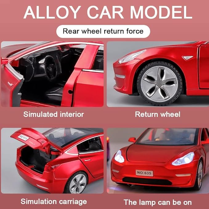 Diecast Toy Car Model 3 Car Model,Zinc Alloy Simulation Casting car Pull Back Vehicles,1:32 Scale Mini Vehicles Toys with Lights and Music for Toddlers Kids Children Birthday Gift (Red)