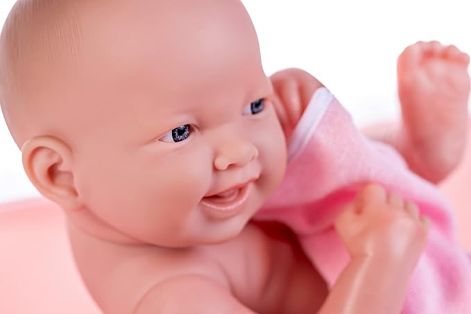 8 piece Layette Deluxe Bathtub Gift Set | JC Toys - La Newborn | 14" Life-Like Smiling Vinyl Newborn Doll w/ Accessories | Pink | Waterproof |Ages 2+
