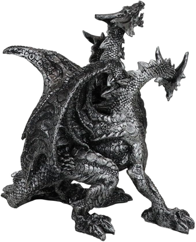 Ebros Ancient Legendary Three Headed Dragon Hydra Roaring Statue 8" Tall Dungeons Dragons Legends and Fantasy Decor Sculpture Medieval Renaissance Figurine Collectible (Gothic Silver)