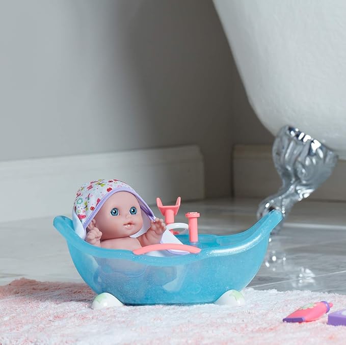 JC Toys Lil Cutesies 8.5" All Vinyl Doll and Real Working Bath Set | Posable and Washable | Removable Outfit | Bath with Play Accessories Ages 2+ , Blue