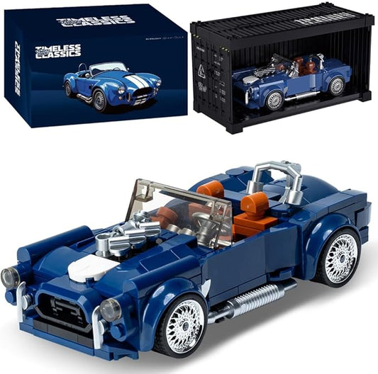 PB8818 1:32 Blue Convertible Sports Car Buliding Blocks Set, 317 Pieces Racing Toy Model Container Display Box, Clamping Blocks Car STEM Gift for Adults