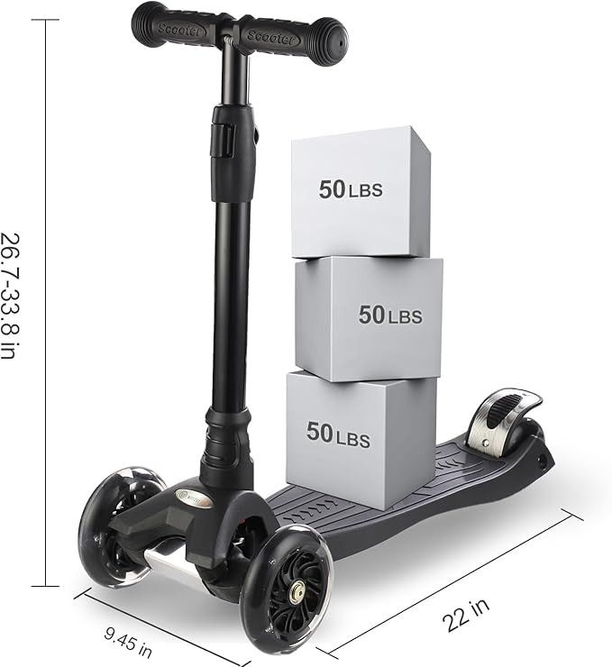 3 Wheel Scooter for Kids Ages 6-12,Kids Scooter with Light Up Wheels, Sturdy Deck Design, and 4 Height Adjustable Suitable for Kids Ages 3-12