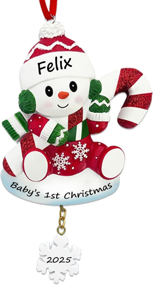 Personalized Ornament Baby's First Christmas 2025 Snowbaby Xmas Tree Decoration Pink Artisanal Custom Ornaments with Name & Year Decoration Gifts for New Born Baby Boy Girl