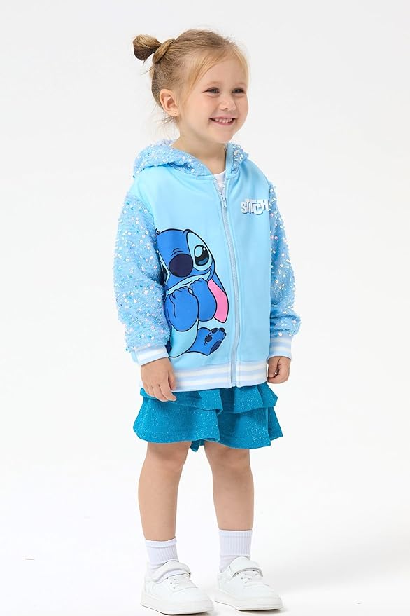 Disney Frozen Elsa Stitch Minnie Mouse Toddler Girl Jacket Sequin Zipper Hoodie Sweatshirt Coat Birthday Clothes 3-13 Years