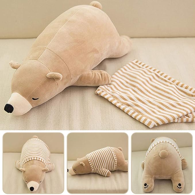 MMTTAO Polar Bear Plush Toys 14 Inch Stuffed Animals Dolls Small Brown Sleeping Bear Collection Huggable Pillow Cushion for Kids Child Christmas Gifts - 14"/35cm