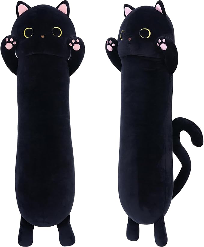 MaoGoLan Long Cat Body Pillow for Kids, 44'' Big Kitten Plush for Adults, Big Black Cat Stuffed Animal for Girl, Large Kitten Plush Throw Pillow Doll