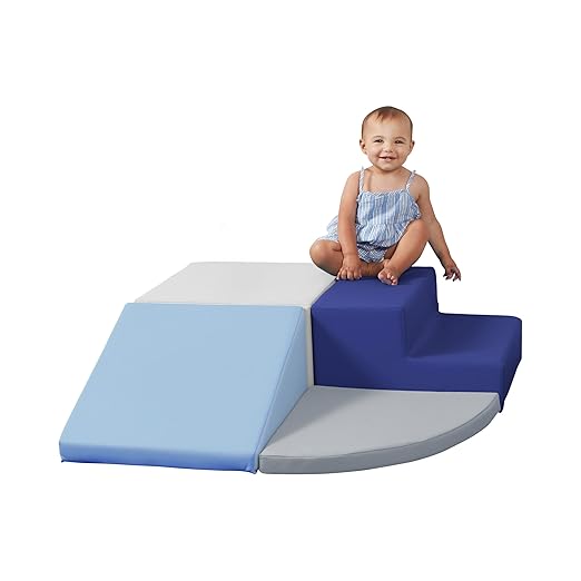 SoftScape Toddler Playtime Corner Climber, Indoor Active Play Structure for Toddlers and Kids, Safe Soft Foam for Crawling and Sliding (4-Piece Set) - Navy/Powder Blue, 11619-NVPB