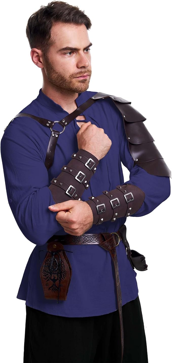 8 Pcs Men's Renaissance Costume Halloween Medieval Pirate Shirt Pant Viking Costume Accessories Set