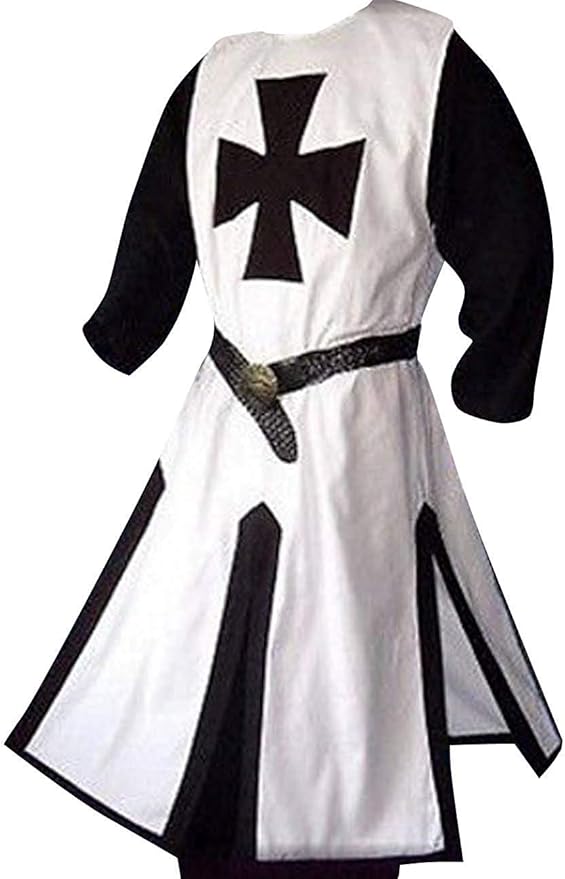 Ryannology Mens Crusader Costume Medieval Templar Renaissance Knight Warrior Tunic Retro Halloween Cosplay Top with Cross