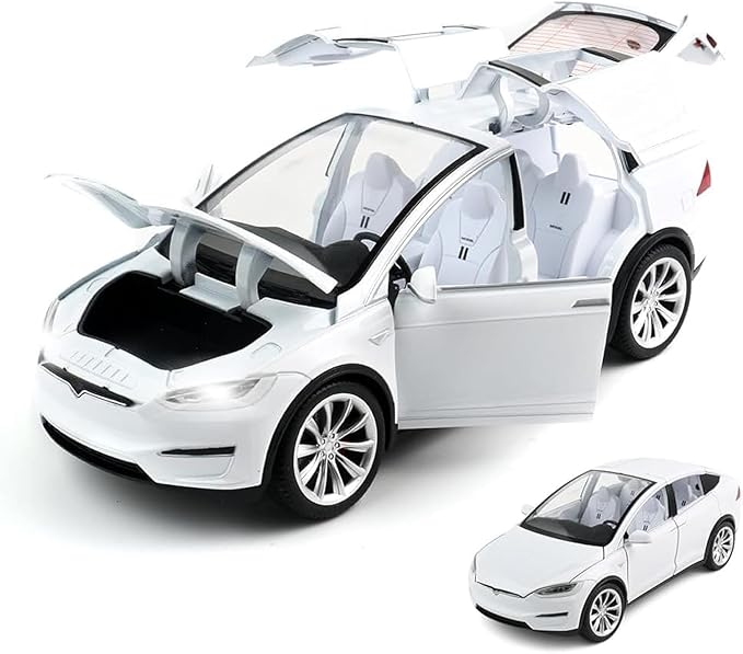 Zinc Alloy X Car Model,1:24 Scale Simulation Casting car Model Pull Back Diecast Toy Car, Mini Vehicles Toys with Lights and Music for Toddlers Kids Children Birthday Gift(White)