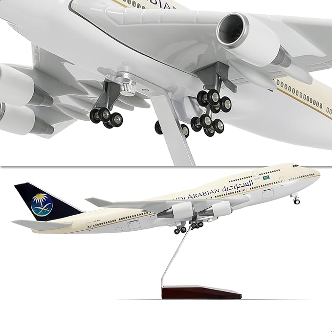 1/160 Saudi Arabian 747 Large Scale Model Airplane with Stand for Boeing 747-400 Pre-Build Model Plane Kits for Adult (17-inch L) Aviation Enthusiasts Aircraft Gifts or Airplane Collections