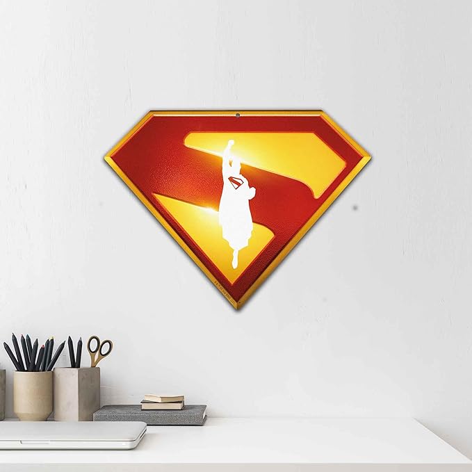 DC Comics Superman "S" Logo Metal Wall Decor - Iconic Superman Emblem Sign for Hero-Themed Spaces