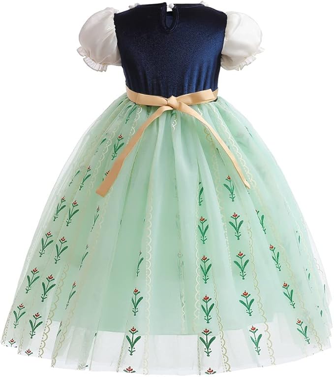 REXREII Girls Anna Princess Costume Frozen Elsa Snow Queen Dress Halloween Cosplay Xmas Birthday Party Gown (w/Accessories)