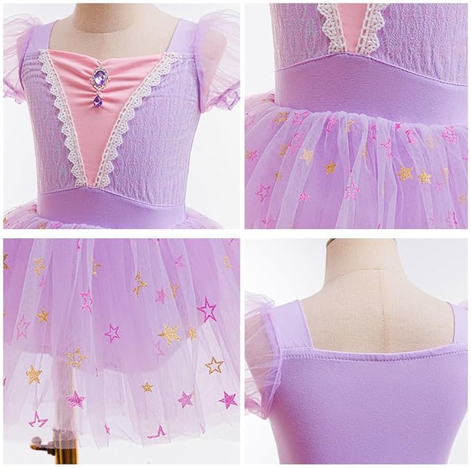 DYMCII Baby Girls Princess Ballet Dress Short Sleeve Leotards Skirted Tutu Dancewear Halloween Christmas Party Fancy Costume