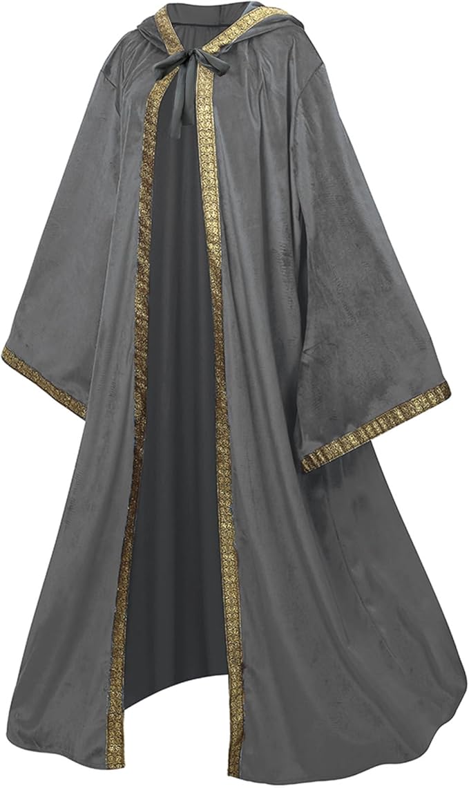 Velvet Wizard Robe with Hooded and Sleeves, Halloween Vampire Witch Wizard Cloak Fancy Cosplay Costume