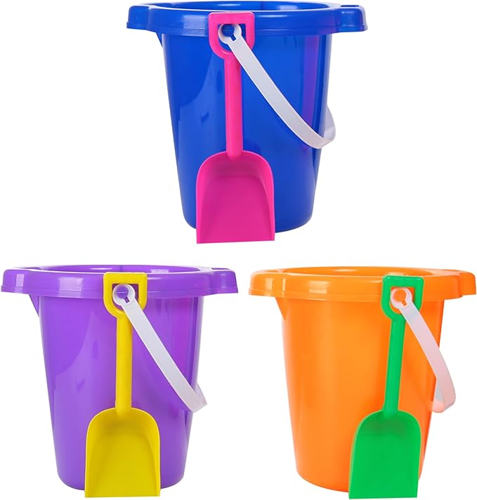 4E's Novelty 6 Pack 7.5" Beach Buckets and Shovels for Kids Bulk - Strong Large Sand Bucket for Toddler Beach Toys for Kids 3-10, SandBox Toys