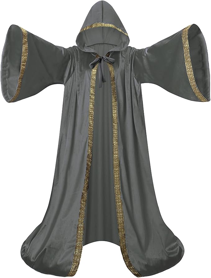 Velvet Wizard Robe with Hooded and Sleeves, Halloween Vampire Witch Wizard Cloak Fancy Cosplay Costume