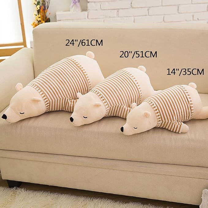 MMTTAO Stuffed Polar Bear Animal Plush Toy 24 Inch Large White Sleeping Bear Animal Stuff Soft Plushies Cute Dolls Collection Huggable Throw Pillow Cushion Gifts for Kids Children Boys Girls, 24Inches
