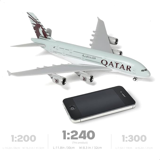 1/240 A380 Qatar Airplane Model Kits (30cm L) for Airbus A380 Resin Plane Model with Display Stand for Adult Aviation Gift or Display Decoration