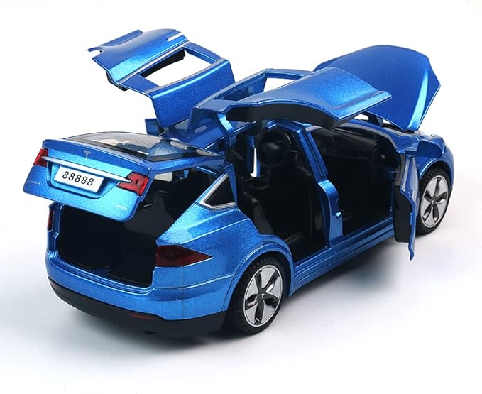1:32 Scale Car Model X Alloy Diecast Pull Back Electronic Toys with Lights and Music, Mini Vehicles Toys for Kids Gift Car Lovers Collection (Model X - Pearlescent Blue)