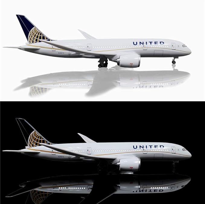 24-Hours 18” 1:130 Model Jet Airplane American Plane United Airlines B787 Model Plane Diecast Airplane for Adults with LED Light(Touch or Sound Control) for Decoration or Display