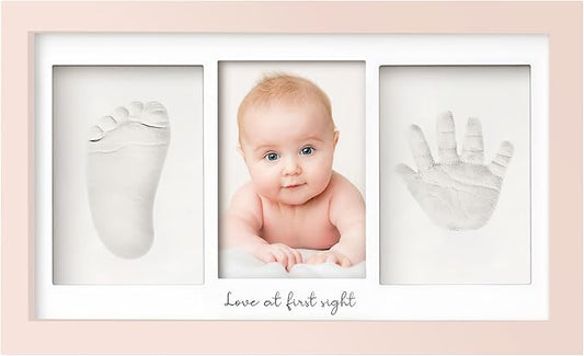 Baby Hand and Footprint Kit - Clay Handprint Keepsake Frame, Newborn Nursery Picture Frame, Personalized New Mom Gifts for Baby Shower & Registry (Petal Pink)