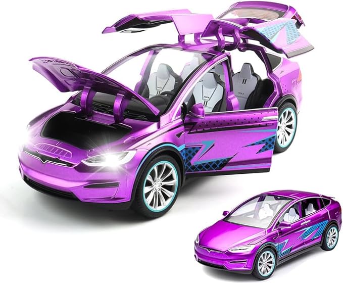 Zinc Alloy X Car Model,1:24 Scale Simulation Casting car Model Pull Back Diecast Toy Car, Mini Vehicles Toys with Lights and Music for Toddlers Kids Children Birthday Gift(Purple)