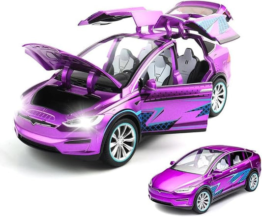 Zinc Alloy X Car Model,1:24 Scale Simulation Casting car Model Pull Back Diecast Toy Car, Mini Vehicles Toys with Lights and Music for Toddlers Kids Children Birthday Gift(Purple)