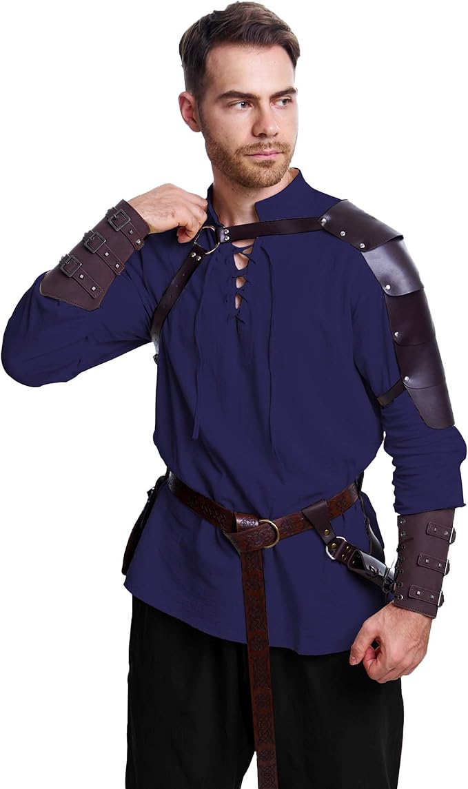8 Pcs Men's Renaissance Costume Halloween Medieval Pirate Shirt Pant Viking Costume Accessories Set