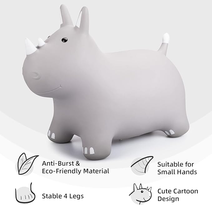 ZOOJOY Bouncy Horse Animals Hopper,Inflatable Bouncing Horse Jumping Animals for Toddlers,Ride On Hopping Toys for Girls/Boys,Great Gift W/P (Grey)