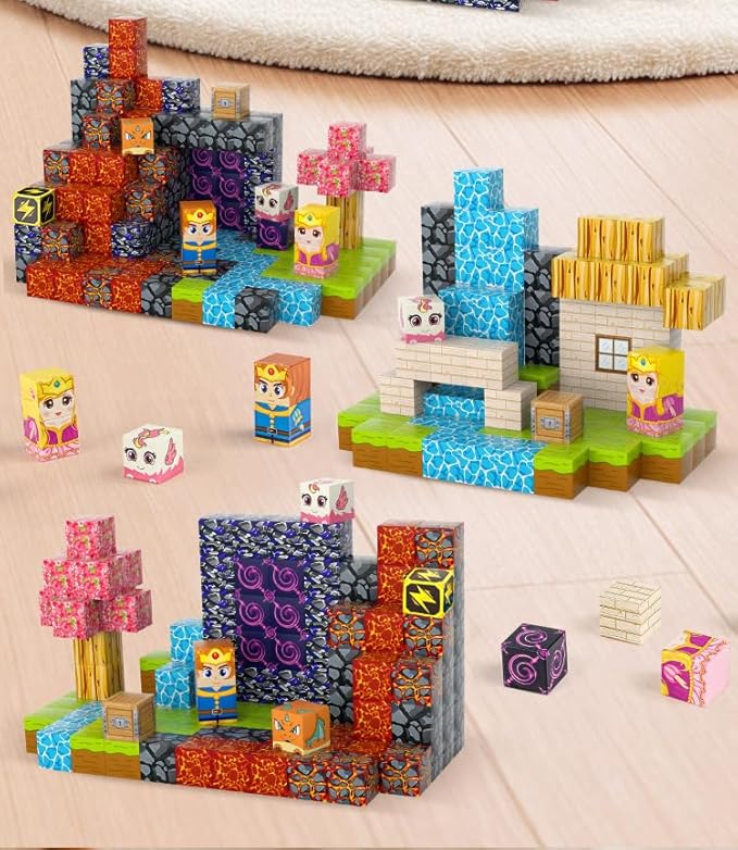 Magnetic Blocks, 84-Piece 0.8in Build Prince&Princess Magnet Game Set, Stacking Building Blocks Cubes Magnets for Kids, STEM Sensory Creative Toys Games for Toddler Boys & Girls