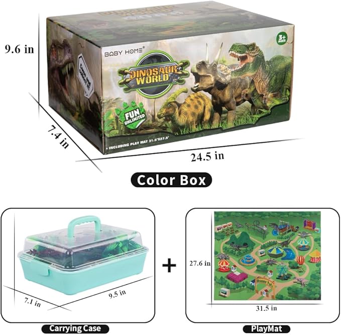 TEMI Dinosaur Toys for Kids 3-5, Jurassic Dinosaurs Figures with Play Mat and Trees to Create a Dinosaur World, Triceratops, Velociraptor, Gifts for Toddler Boys and Girls 3 4 5 6 7