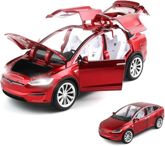 Zinc Alloy X Car Model,1:24 Scale Simulation Casting car Model Pull Back Diecast Toy Car, Mini Vehicles Toys with Lights and Music for Toddlers Kids Children Birthday Gift(Red)