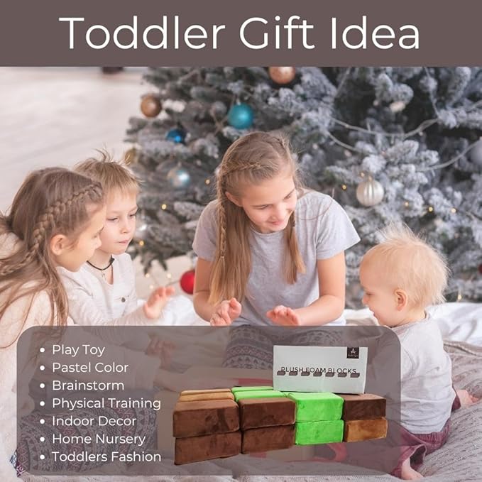 Wonder Space Plush Foam Blocks - Nursery Building & Stacking Toys for Toddlers Boys & Girls, Soft Smooth Velvet Cover, Early Education Gross Motor Skills & Brain Development (24 Bricks, Earth)