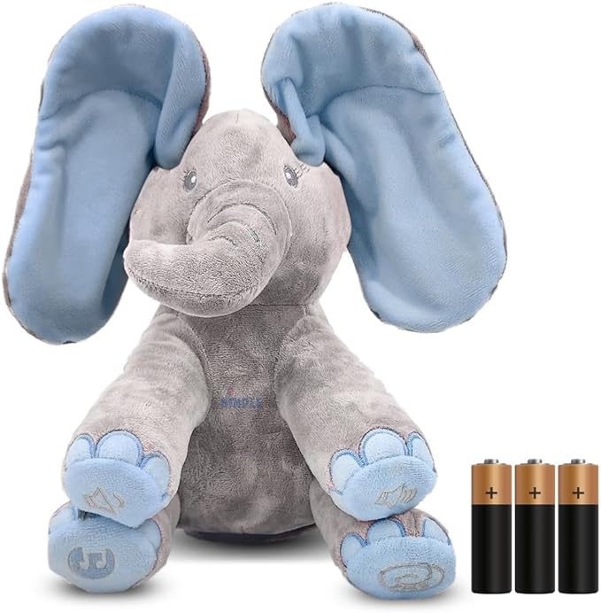 Dimple Kyle Elephant Stuffed Animal Toy - Animated Plush Blue Singing Elephant, Interactive Musical Peek-a-Boo for Babies, Kids, for Toddlers, Ages 0 and Up(Battery Included)